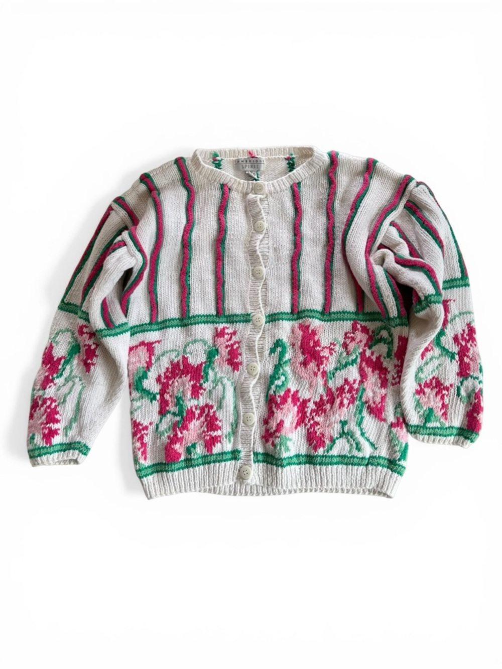 Cambridge Spirits White Floral Stripe Button-Up Cardigan Vintage Women’s L - Picture 3 of 10